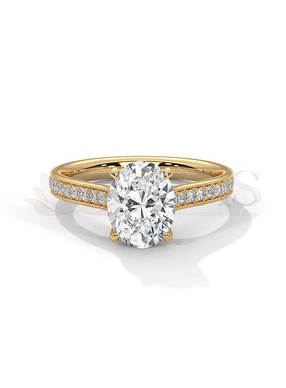 Sleek Oval Cut Pave Band Diamond Engagement Ring